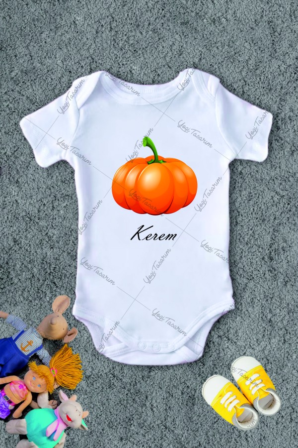 İsme Özel Cadılar Bayramı Kabak Temalı Bebek Zıbını