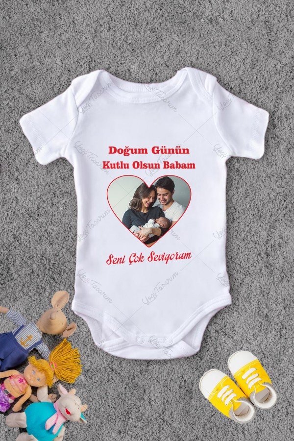 Kalp Resimli Doğum Günün Kutlu Olsun Babam Temalı Bebek Zıbını
