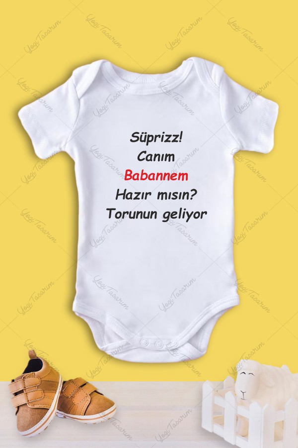Sürpriz babaanne hazır ol torun geliyor temalı bebek zıbını