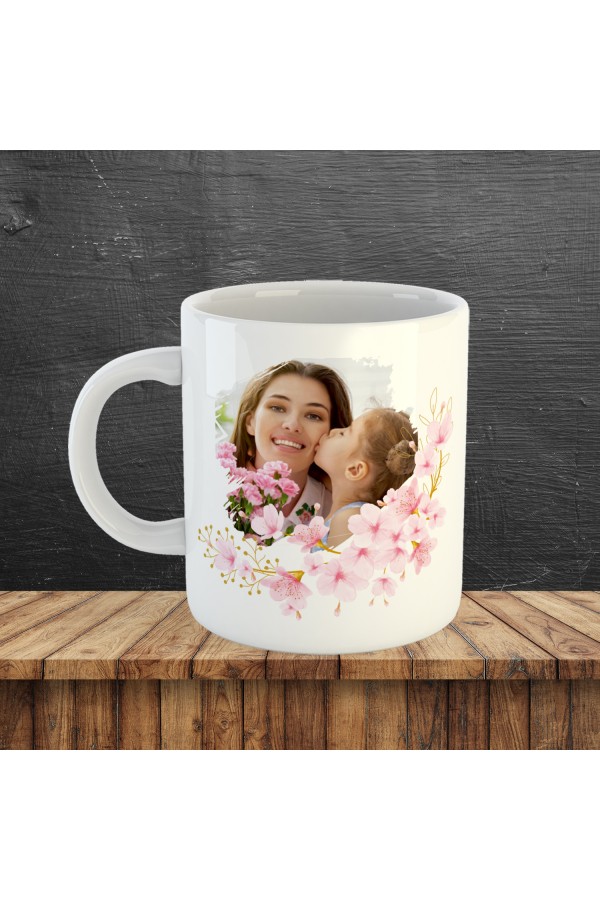 Pembe Çiçekli resimli Bardak Baskı