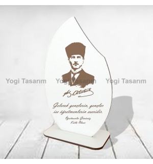 Öğretmenler Gününe Özel Atatürk siluetli ahşap plaket