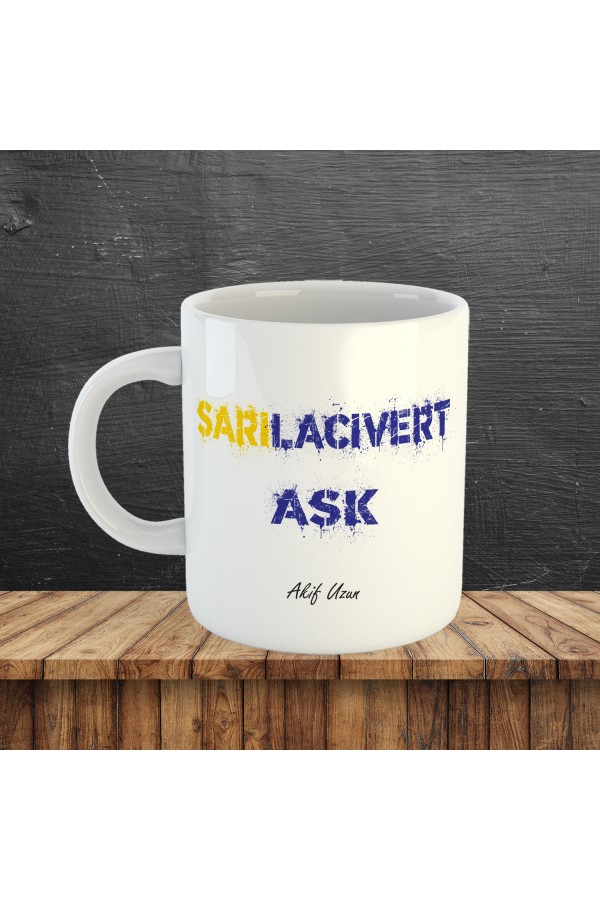 Sarı Lacivert Aşk Taraftar Temalı İsme Özel Bardak